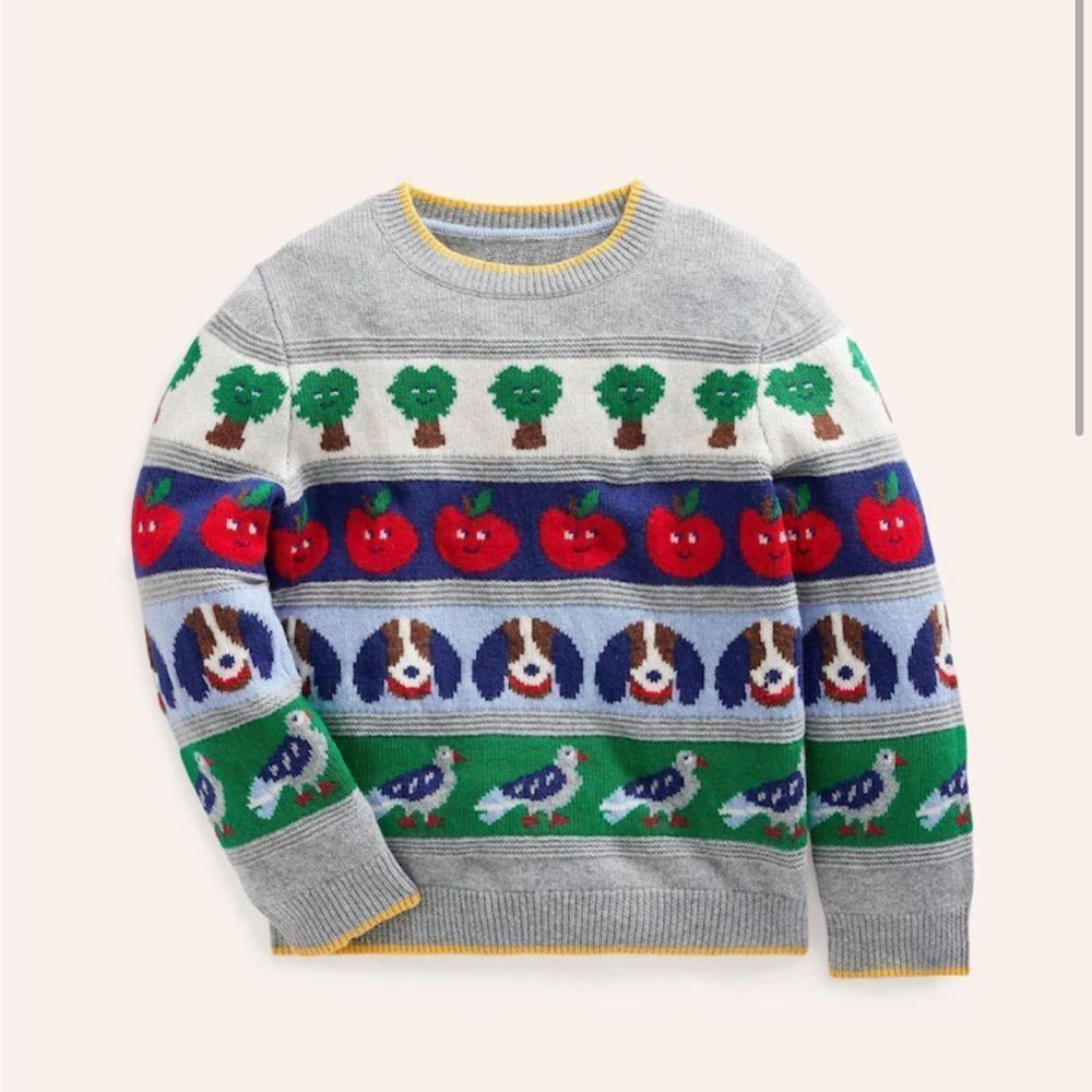 Boden Grey Dog Novelty Fair Isle Pattern Jumper 3-4Y